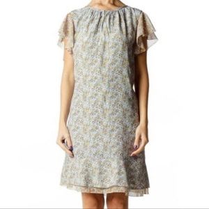 Ann Taylor Blue Floral Peasant Prairie Shift Dress XS